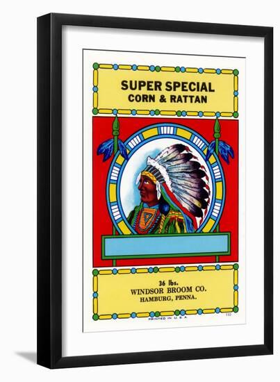 Super Special Corn and Rattan Broom Label-null-Framed Art Print