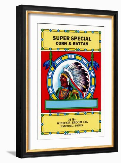 Super Special Corn and Rattan Broom Label-null-Framed Art Print