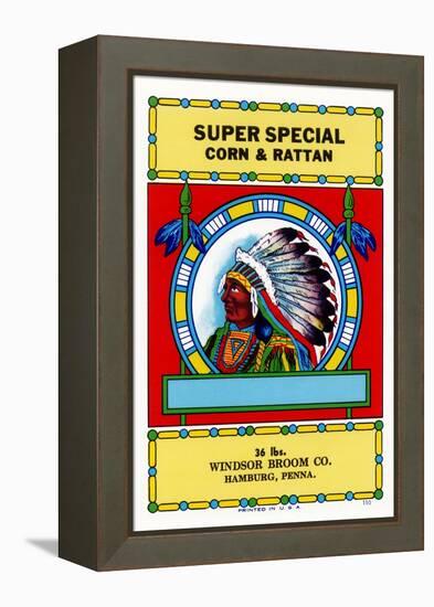 Super Special Corn and Rattan Broom Label-null-Framed Stretched Canvas