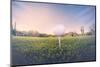 Super Wide Angle View of Golf Ball on Tee with Desert Fairway and Stunning Arizona Sunset in Backgr-BCFC-Mounted Photographic Print