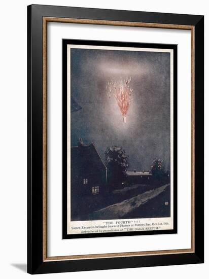 Super-Zeppelin is Brought Down in Flames Over Potters Bar-null-Framed Art Print