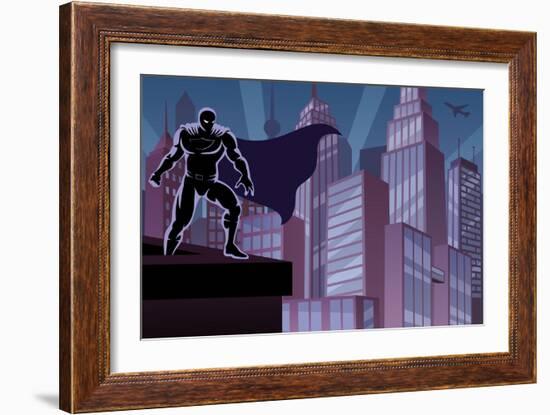 Superhero on Roof-Malchev-Framed Art Print