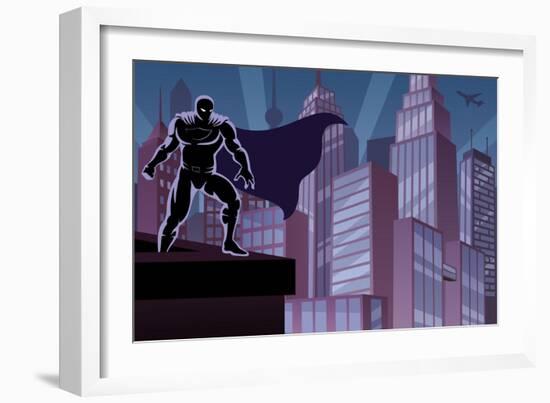 Superhero on Roof-Malchev-Framed Art Print