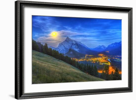 Supermoon Rising over Mount Rundle and Banff Townsite in Canada-Stocktrek Images-Framed Photographic Print