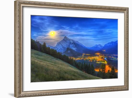 Supermoon Rising over Mount Rundle and Banff Townsite in Canada-Stocktrek Images-Framed Photographic Print