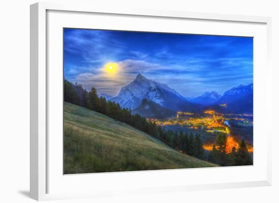 Supermoon Rising over Mount Rundle and Banff Townsite in Canada-Stocktrek Images-Framed Photographic Print