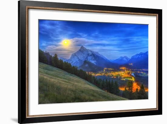 Supermoon Rising over Mount Rundle and Banff Townsite in Canada-Stocktrek Images-Framed Photographic Print