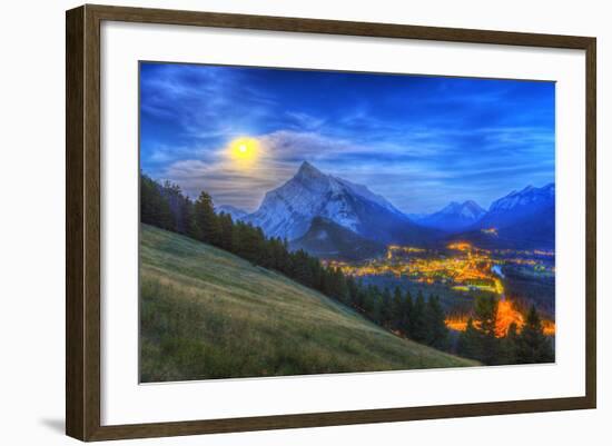 Supermoon Rising over Mount Rundle and Banff Townsite in Canada-Stocktrek Images-Framed Photographic Print