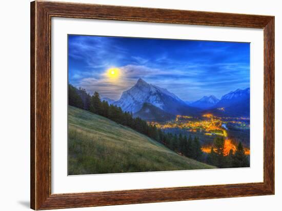 Supermoon Rising over Mount Rundle and Banff Townsite in Canada-Stocktrek Images-Framed Photographic Print