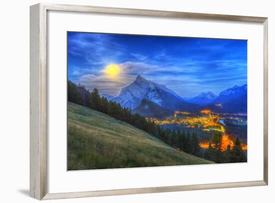 Supermoon Rising over Mount Rundle and Banff Townsite in Canada-Stocktrek Images-Framed Photographic Print
