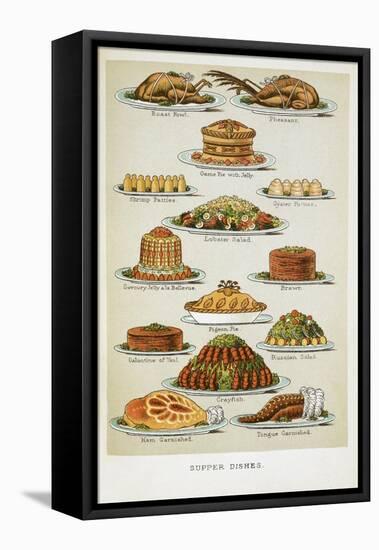 Supper Dishes. Meat and Fish Dishes-Isabella Beeton-Framed Premier Image Canvas