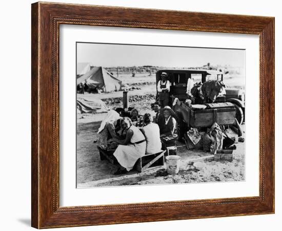 Suppertime for Oklahoma Family Follow Crops from California to Washington during the Depression-Dorothea Lange-Framed Photographic Print