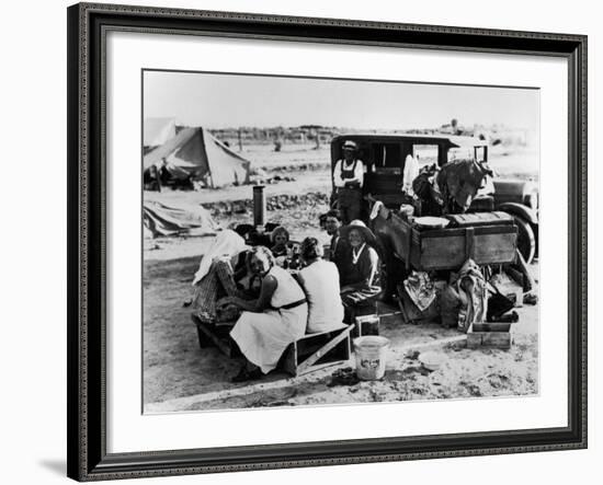 Suppertime for Oklahoma Family Follow Crops from California to Washington during the Depression-Dorothea Lange-Framed Photographic Print