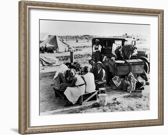 Suppertime for Oklahoma Family Follow Crops from California to Washington during the Depression-Dorothea Lange-Framed Photographic Print