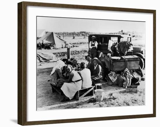 Suppertime for Oklahoma Family Follow Crops from California to Washington during the Depression-Dorothea Lange-Framed Photographic Print