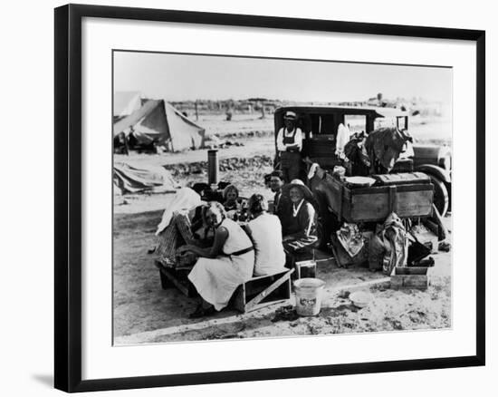 Suppertime for Oklahoma Family Follow Crops from California to Washington during the Depression-Dorothea Lange-Framed Photographic Print