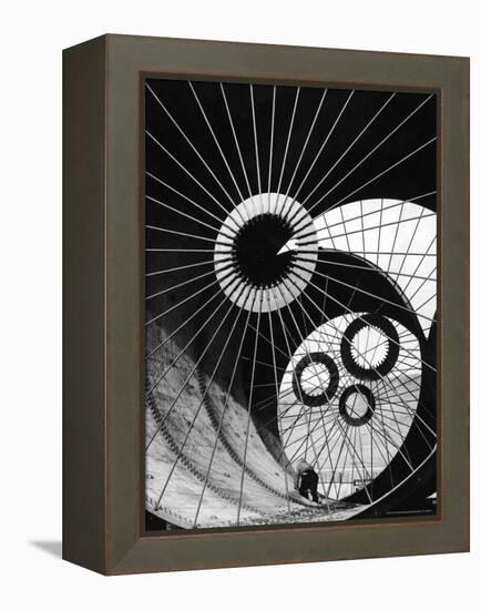 Support Struts Inside Section of a Giant Pipe Used to Divert Flow of Missouri River-Margaret Bourke-White-Framed Premier Image Canvas