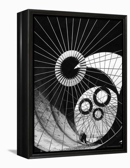 Support Struts Inside Section of a Giant Pipe Used to Divert Flow of Missouri River-Margaret Bourke-White-Framed Premier Image Canvas