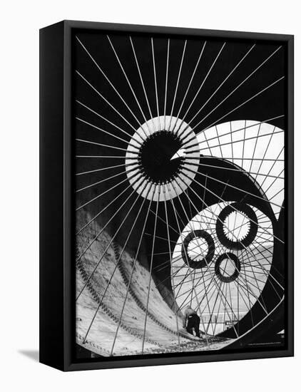 Support Struts Inside Section of a Giant Pipe Used to Divert Flow of Missouri River-Margaret Bourke-White-Framed Premier Image Canvas