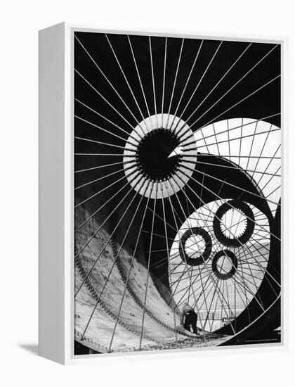 Support Struts Inside Section of a Giant Pipe Used to Divert Flow of Missouri River-Margaret Bourke-White-Framed Premier Image Canvas