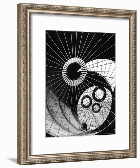 Support Struts Inside Section of a Giant Pipe Used to Divert Flow of Missouri River-Margaret Bourke-White-Framed Premium Photographic Print