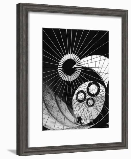 Support Struts Inside Section of a Giant Pipe Used to Divert Flow of Missouri River-Margaret Bourke-White-Framed Premium Photographic Print