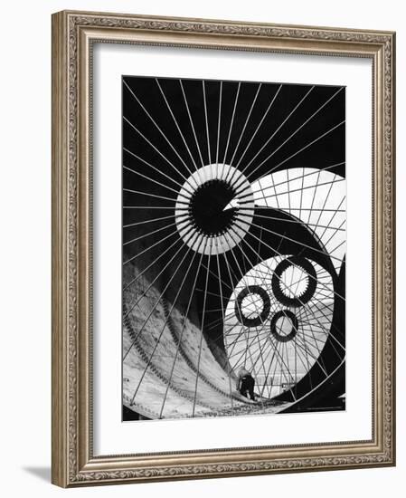 Support Struts Inside Section of a Giant Pipe Used to Divert Flow of Missouri River-Margaret Bourke-White-Framed Photographic Print