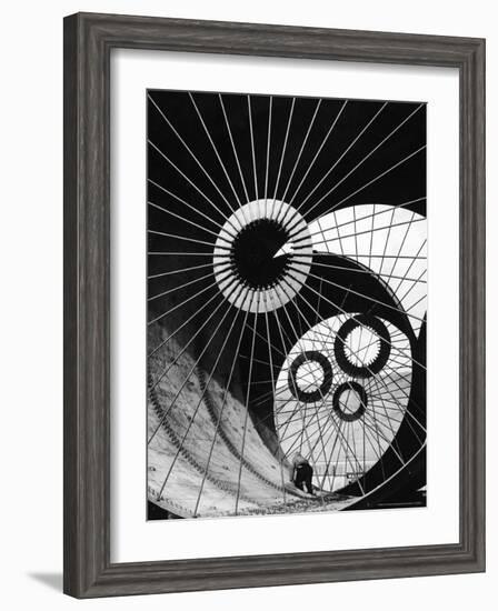 Support Struts Inside Section of a Giant Pipe Used to Divert Flow of Missouri River-Margaret Bourke-White-Framed Photographic Print