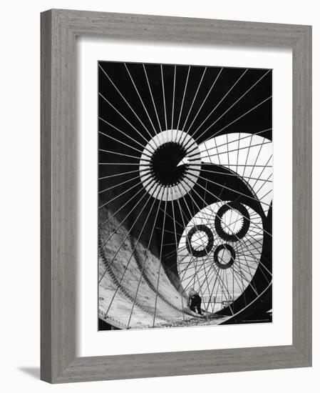 Support Struts Inside Section of a Giant Pipe Used to Divert Flow of Missouri River-Margaret Bourke-White-Framed Photographic Print