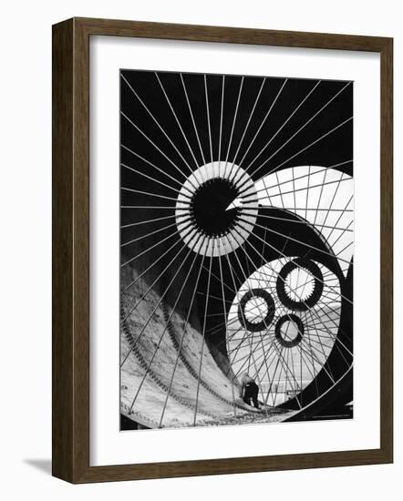Support Struts Inside Section of a Giant Pipe Used to Divert Flow of Missouri River-Margaret Bourke-White-Framed Photographic Print