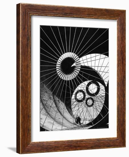 Support Struts Inside Section of a Giant Pipe Used to Divert Flow of Missouri River-Margaret Bourke-White-Framed Photographic Print