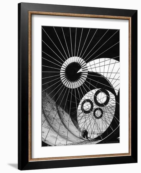 Support Struts Inside Section of a Giant Pipe Used to Divert Flow of Missouri River-Margaret Bourke-White-Framed Photographic Print