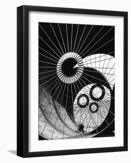 Support Struts Inside Section of a Giant Pipe Used to Divert Flow of Missouri River-Margaret Bourke-White-Framed Photographic Print