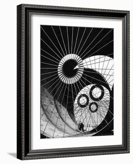 Support Struts Inside Section of a Giant Pipe Used to Divert Flow of Missouri River-Margaret Bourke-White-Framed Photographic Print