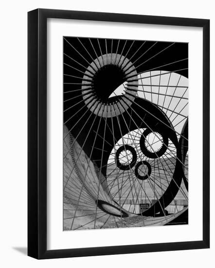 Support Struts Inside Section of a Giant Pipe Used to Divert Flow of Missouri River-Margaret Bourke-White-Framed Photographic Print