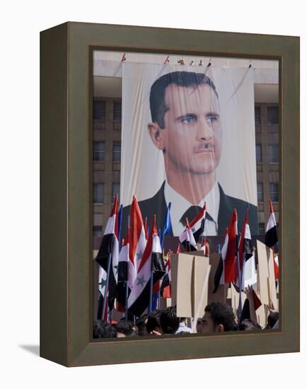 Supporters at a Rally in Downtown Damascus Endorsing President Bashar Al-Assad-Julian Love-Framed Premier Image Canvas