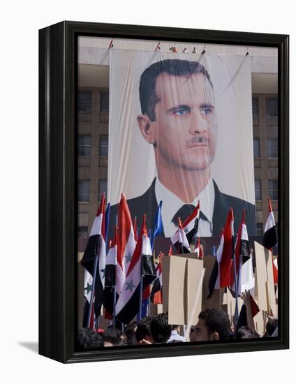 Supporters at a Rally in Downtown Damascus Endorsing President Bashar Al-Assad-Julian Love-Framed Premier Image Canvas