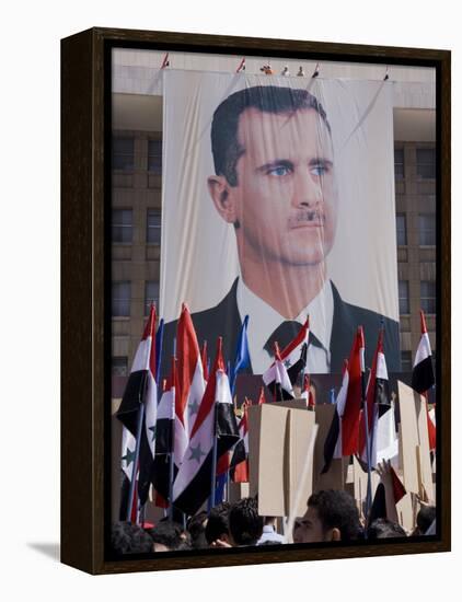 Supporters at a Rally in Downtown Damascus Endorsing President Bashar Al-Assad-Julian Love-Framed Premier Image Canvas