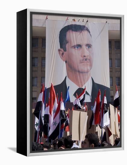 Supporters at a Rally in Downtown Damascus Endorsing President Bashar Al-Assad-Julian Love-Framed Premier Image Canvas