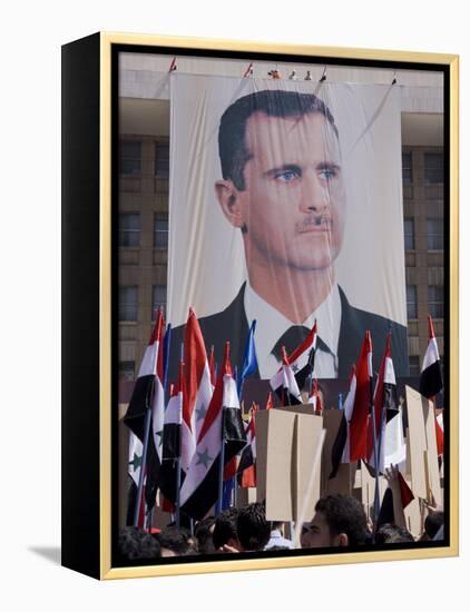 Supporters at a Rally in Downtown Damascus Endorsing President Bashar Al-Assad-Julian Love-Framed Premier Image Canvas