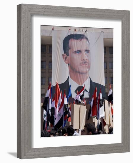 Supporters at a Rally in Downtown Damascus Endorsing President Bashar Al-Assad-Julian Love-Framed Photographic Print