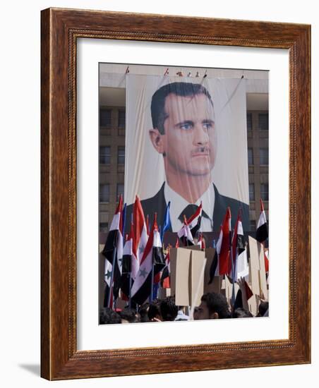 Supporters at a Rally in Downtown Damascus Endorsing President Bashar Al-Assad-Julian Love-Framed Photographic Print