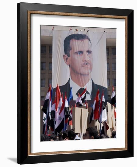 Supporters at a Rally in Downtown Damascus Endorsing President Bashar Al-Assad-Julian Love-Framed Photographic Print