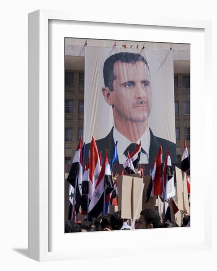 Supporters at a Rally in Downtown Damascus Endorsing President Bashar Al-Assad-Julian Love-Framed Photographic Print