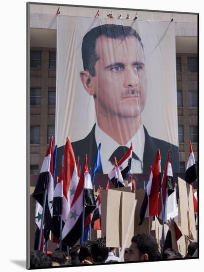 Supporters at a Rally in Downtown Damascus Endorsing President Bashar Al-Assad-Julian Love-Mounted Photographic Print