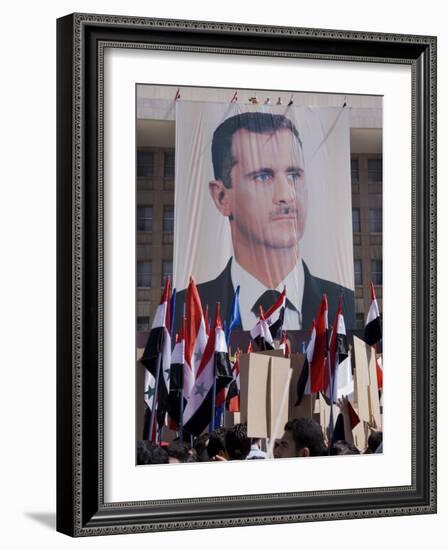 Supporters at a Rally in Downtown Damascus Endorsing President Bashar Al-Assad-Julian Love-Framed Photographic Print