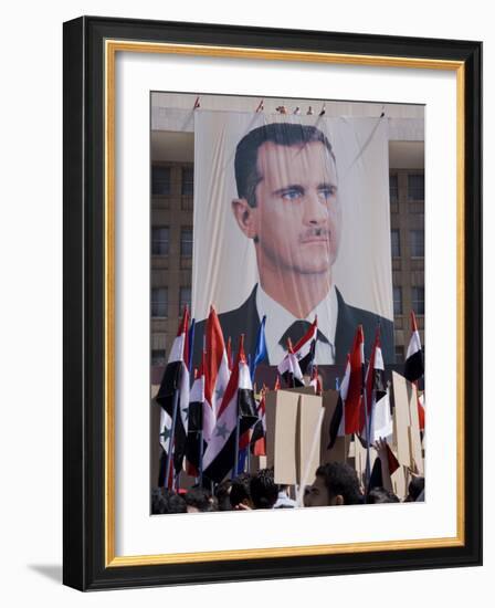 Supporters at a Rally in Downtown Damascus Endorsing President Bashar Al-Assad-Julian Love-Framed Photographic Print