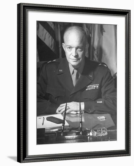 Supreme Allied Commander Gen. Dwight D. Eisenhower, Posing for the Cover of Life Magazine-David Scherman-Framed Premium Photographic Print