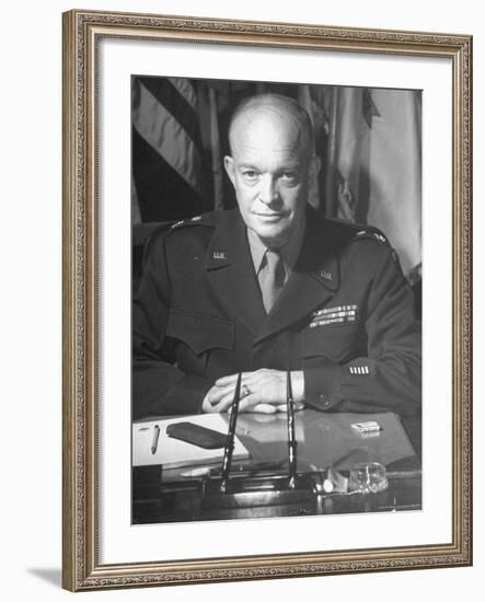 Supreme Allied Commander Gen. Dwight D. Eisenhower, Posing for the Cover of Life Magazine-David Scherman-Framed Premium Photographic Print