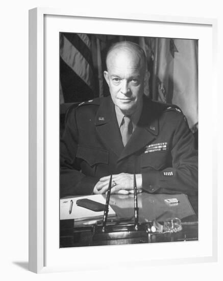 Supreme Allied Commander Gen. Dwight D. Eisenhower, Posing for the Cover of Life Magazine-David Scherman-Framed Premium Photographic Print